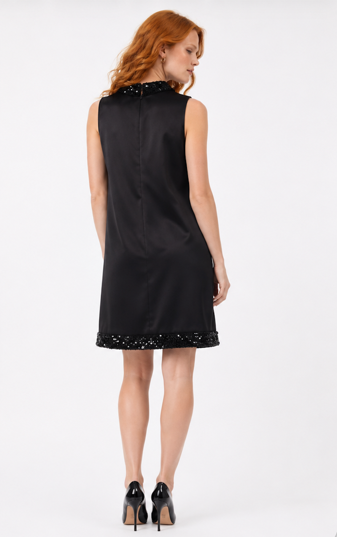 Black Satin dress with a high neck, Tarp Model - Size 40