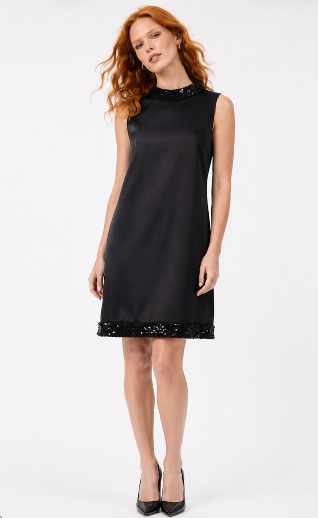 Black Satin dress with a high neck, Tarp Model - Size 40