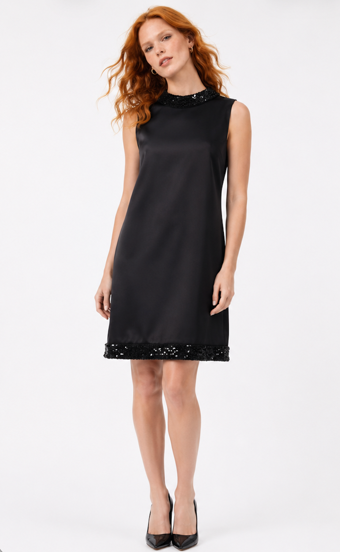 Black Satin dress with a high neck, Tarp Model - Size 40