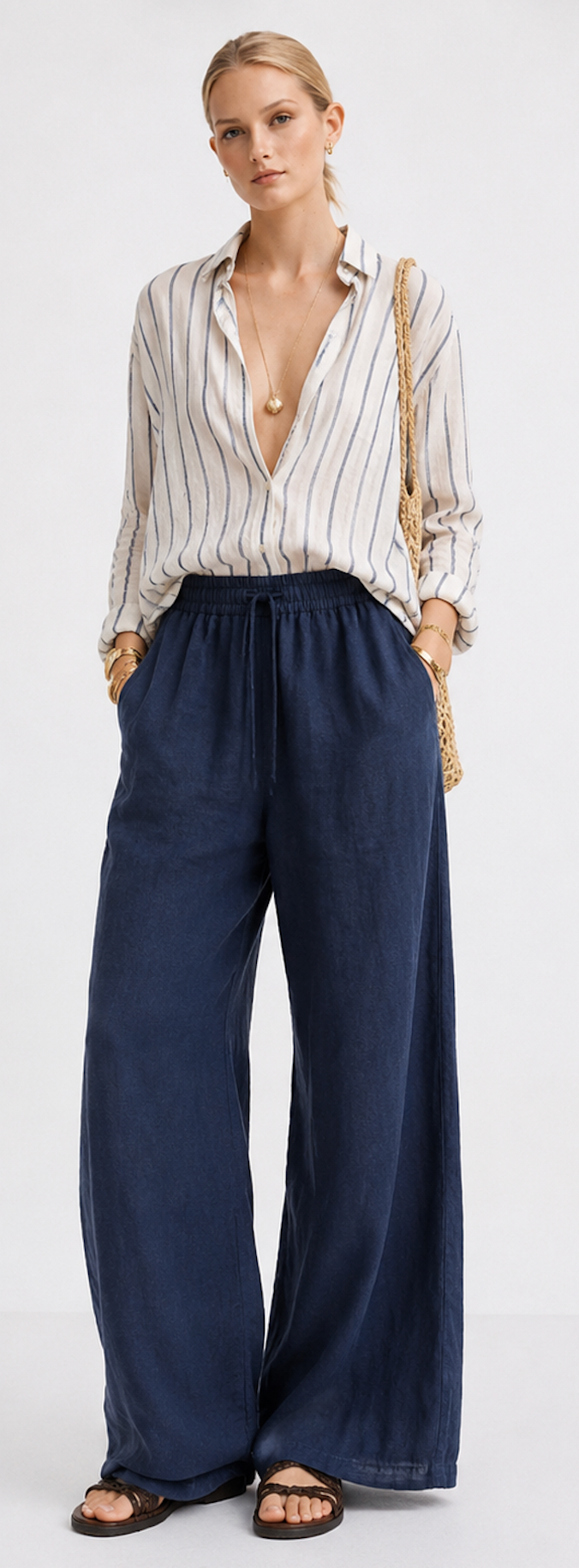 Navy Linned Pants - Size 34