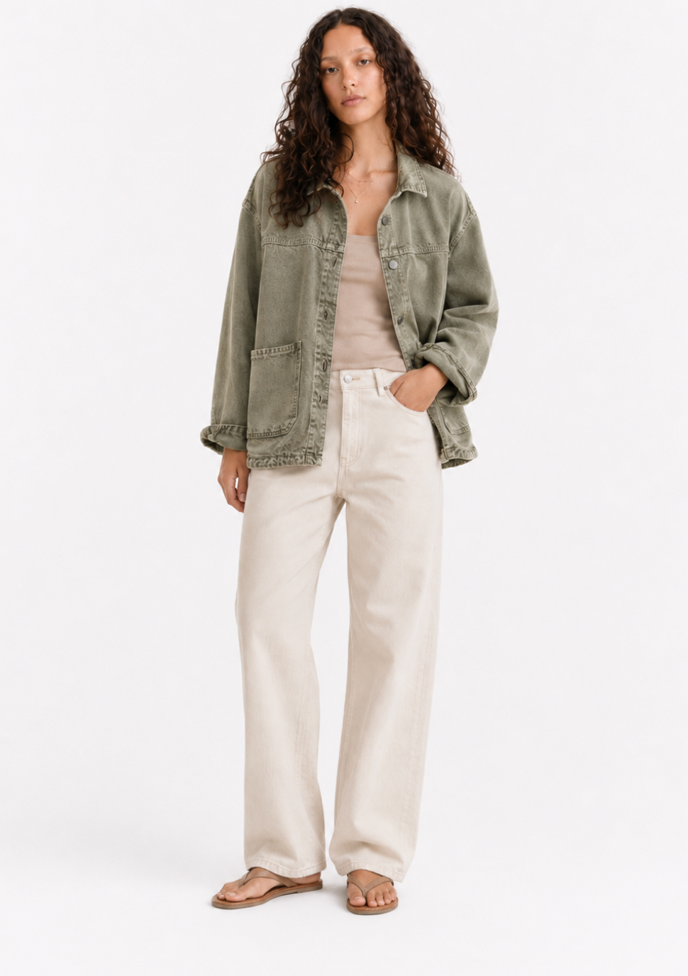 Light Olive Green Denim Jacket, Zara - Size M