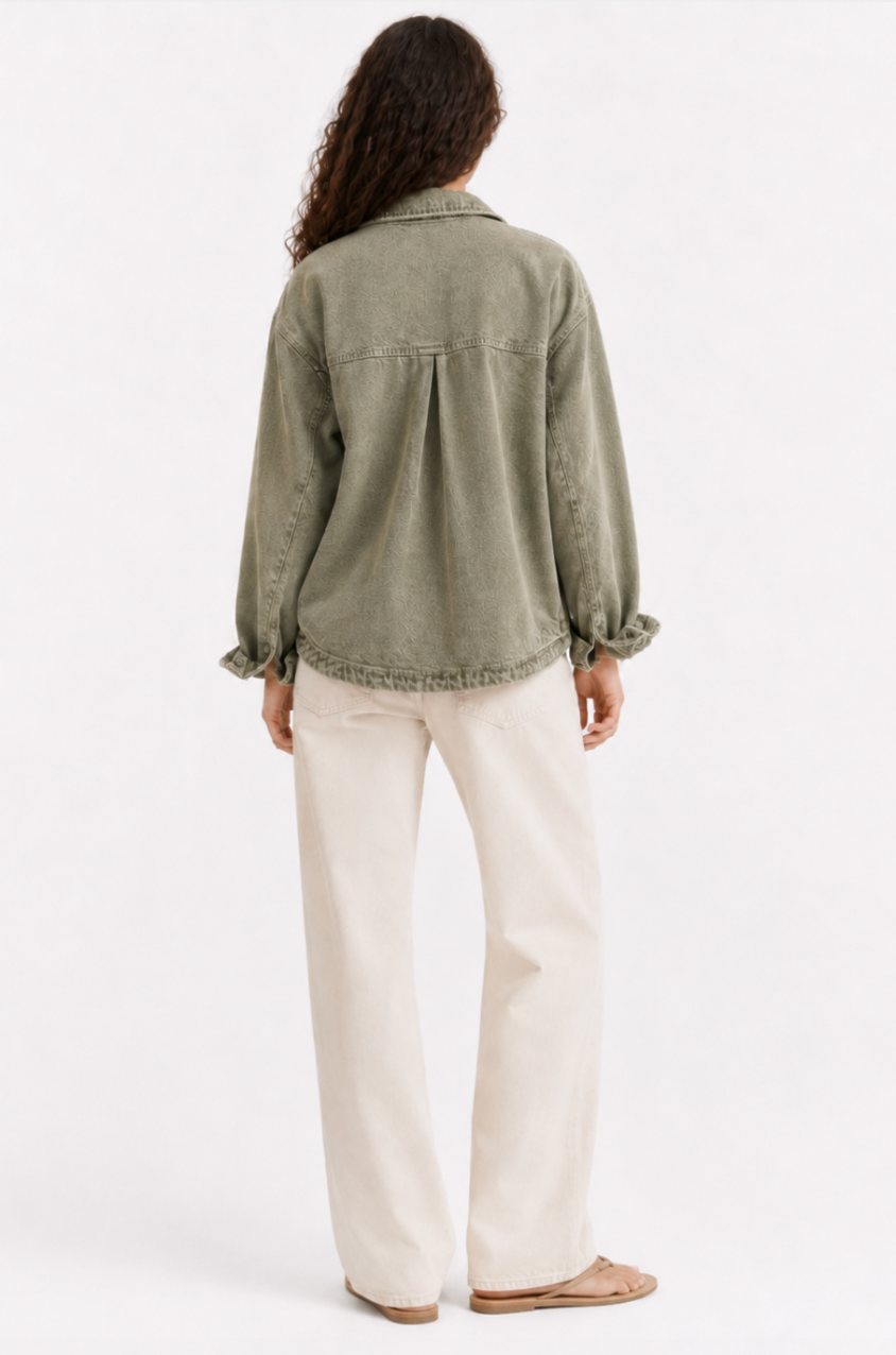 Light Olive Green Denim Jacket, Zara - Size M