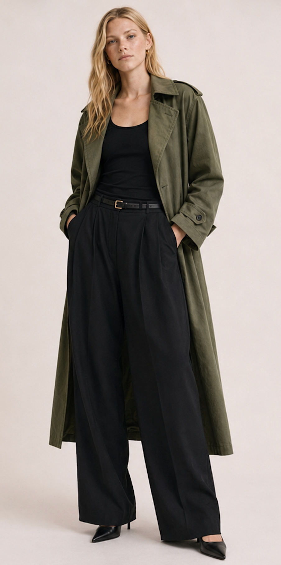 Olive Green Cotton Coat, Uniqlo - Size 34