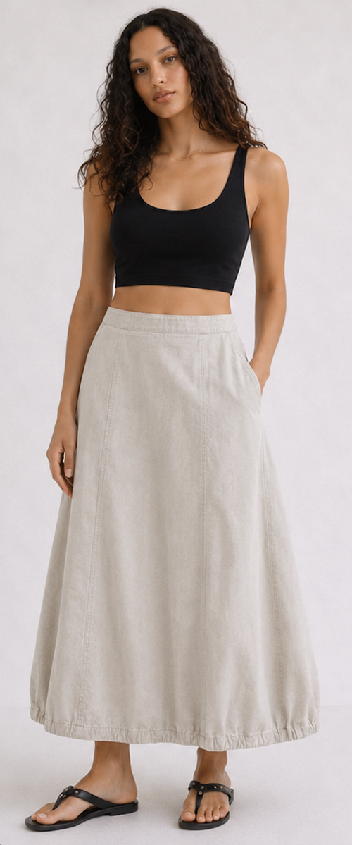 Beige Balloon Hem Midi Skirt, B.YOUNG – Size 36