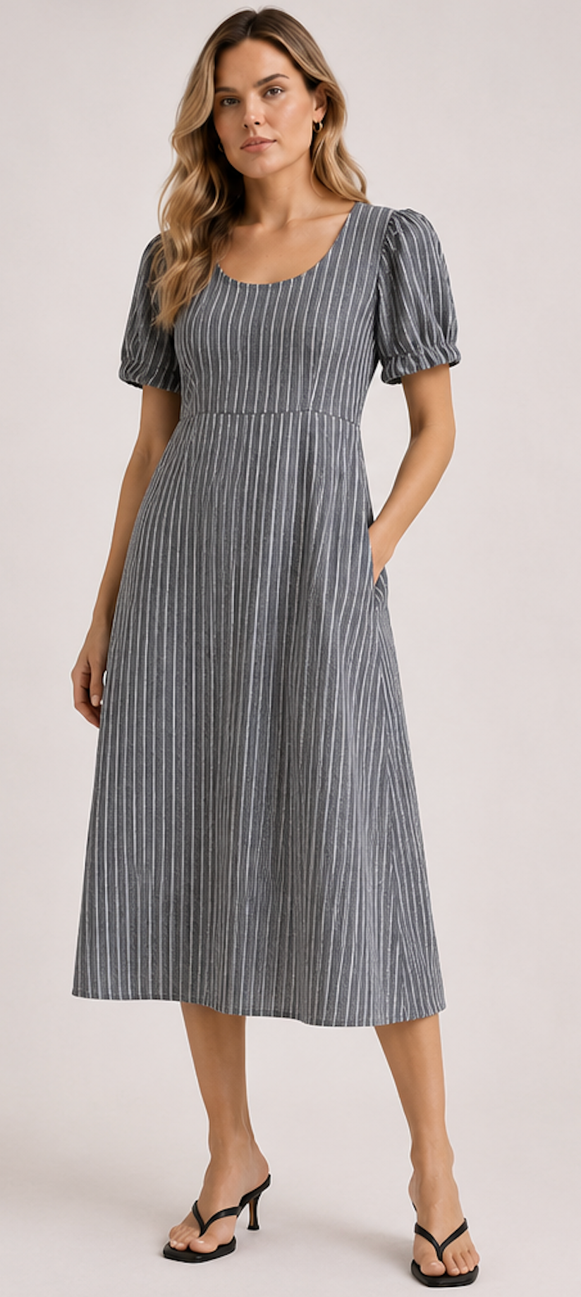 Grey-and-white striped linen Dress, Hemingway Linen by Noa Noa – Size M