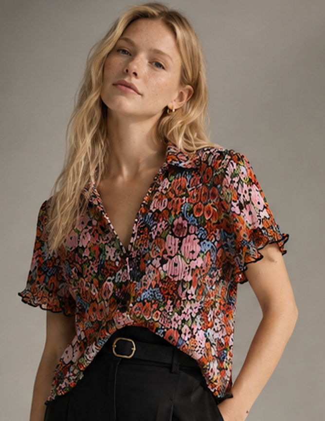 Floral Button-Down Shirt, MONKI – Size XS