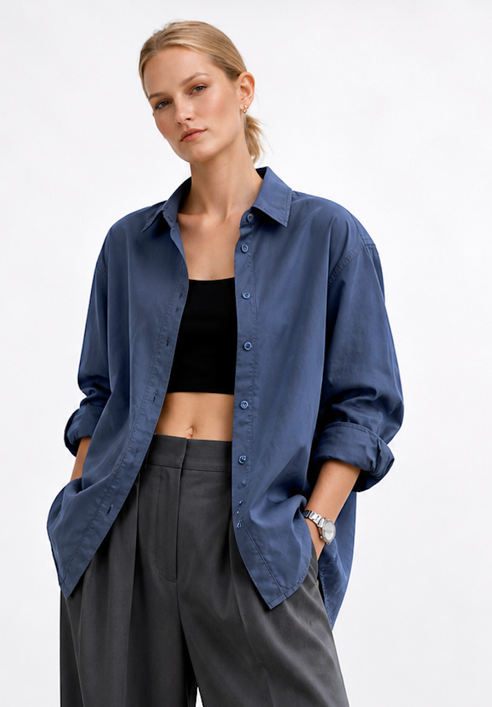 Blue Collared Cotton Blouse, NA-KD - Size