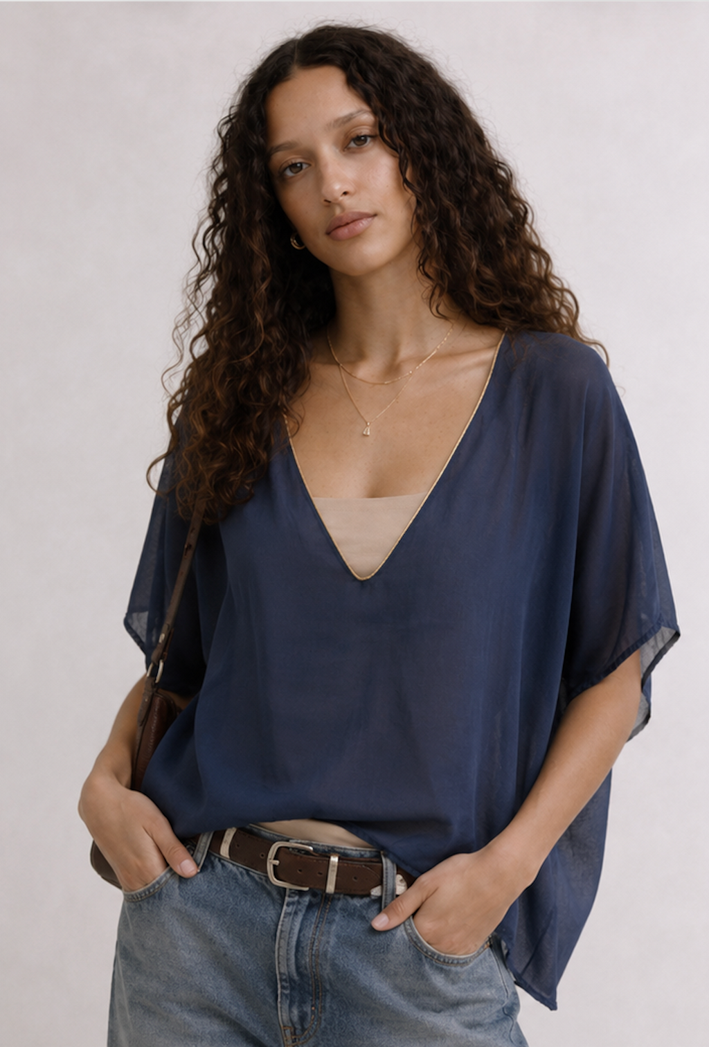 Sheer blue Blouse, Vintage Dressing- Size M