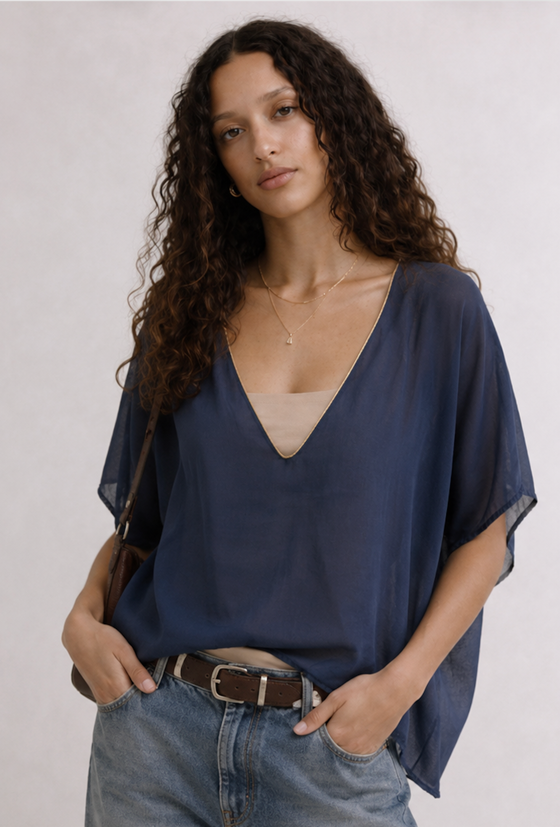 Sheer blue Blouse, Vintage Dressing- Size M