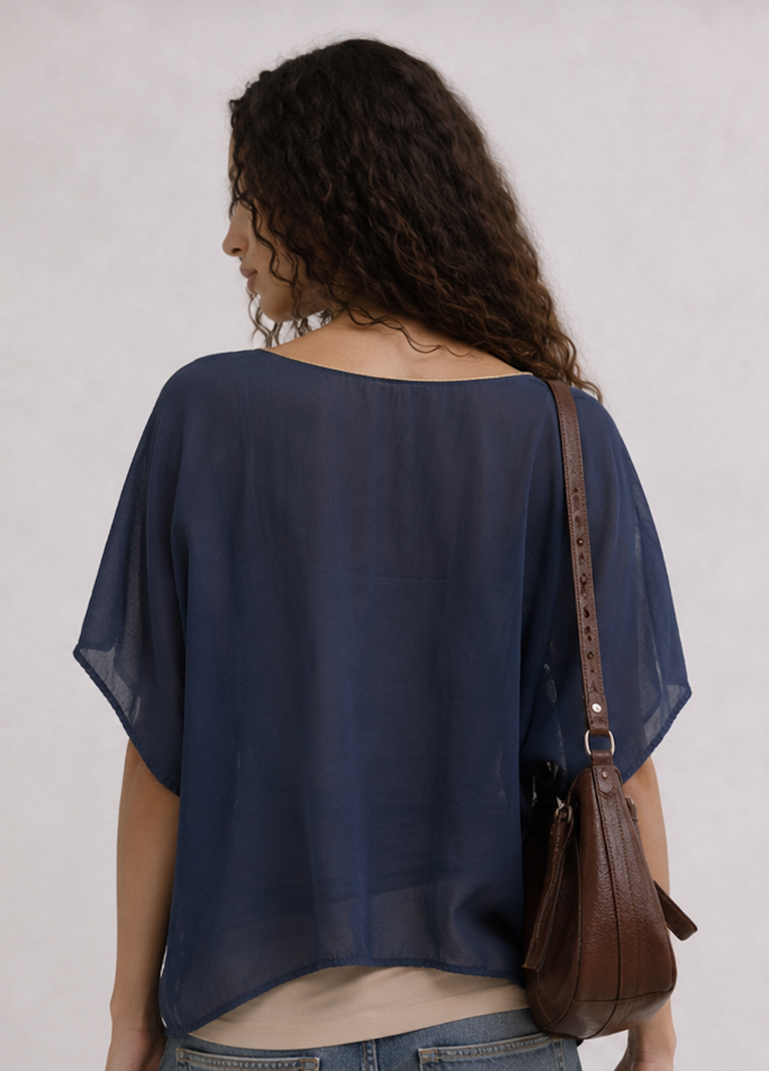 Sheer blue Blouse, Vintage Dressing- Size M