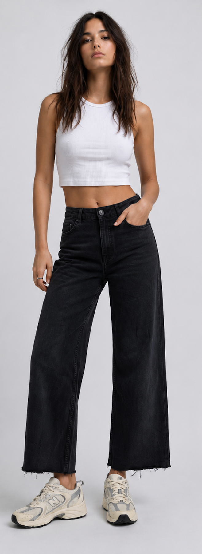 Black Denim Jeans with Raw Hem, Zara - Size M