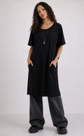 Oversize Black T-shirt- dress with pockets, Pieces - Size XL