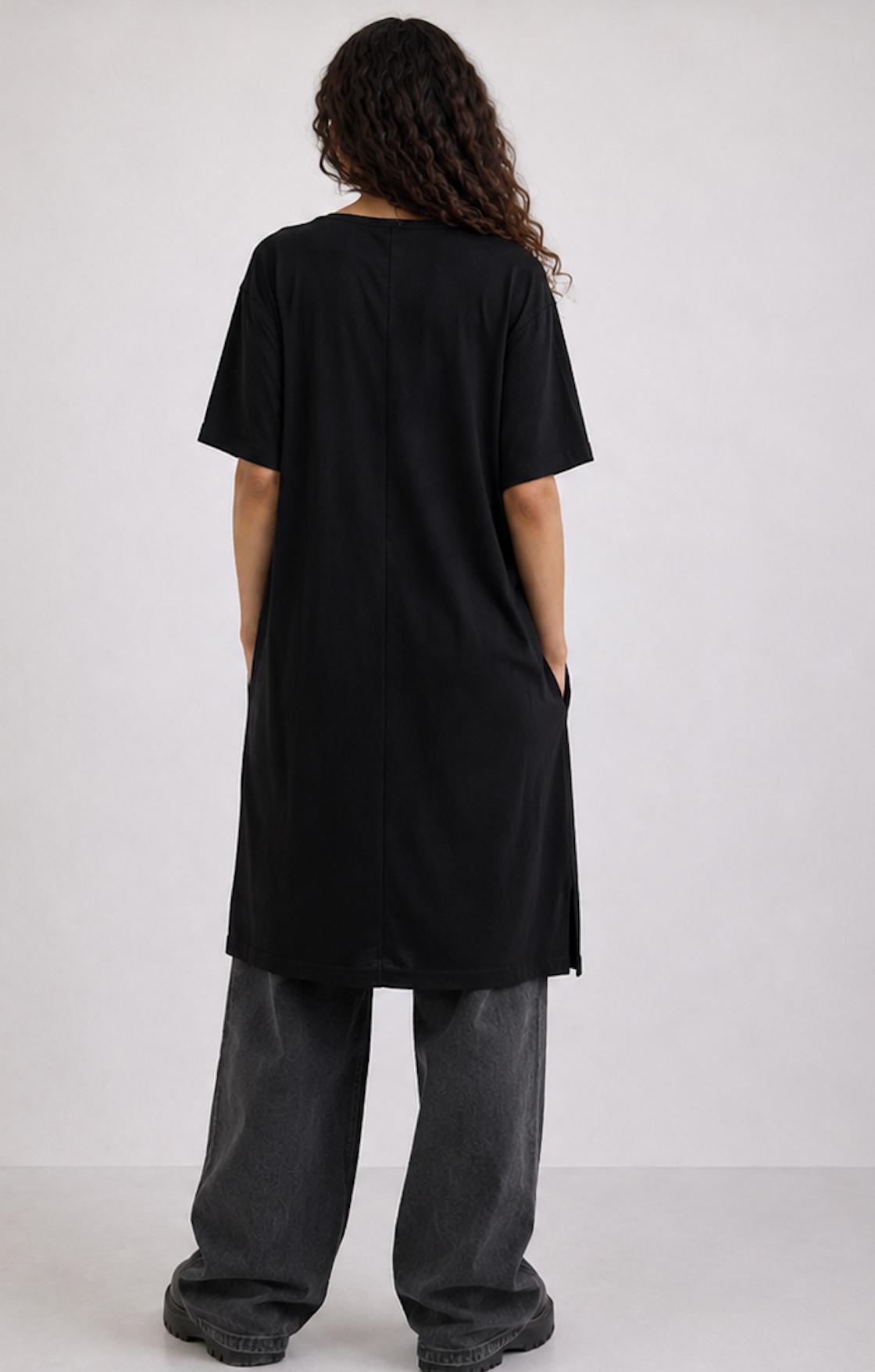Oversize Black T-shirt- dress with pockets, Pieces - Size XL