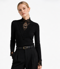 High-Neck Lace and Ribbed Long Sleeve, Y.A.S. - Size S