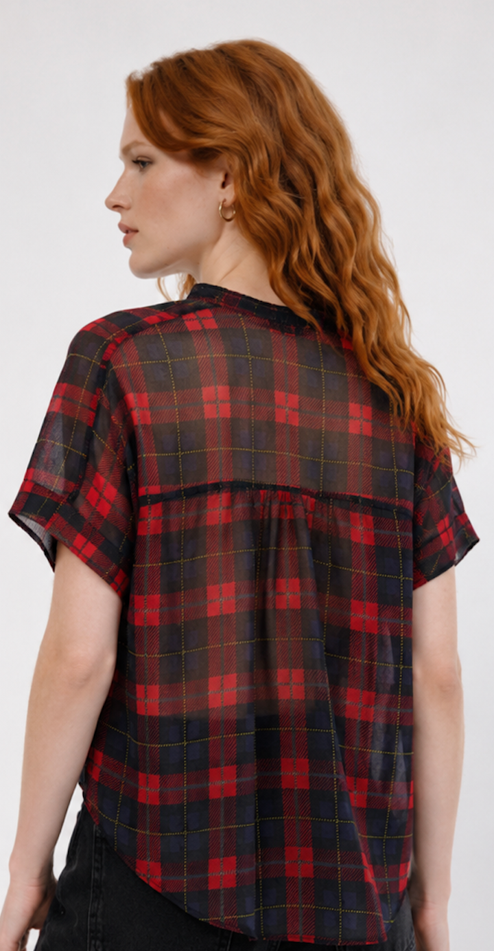 Sheer Tartan Peplum Blouse, Zara TRF  - Size S