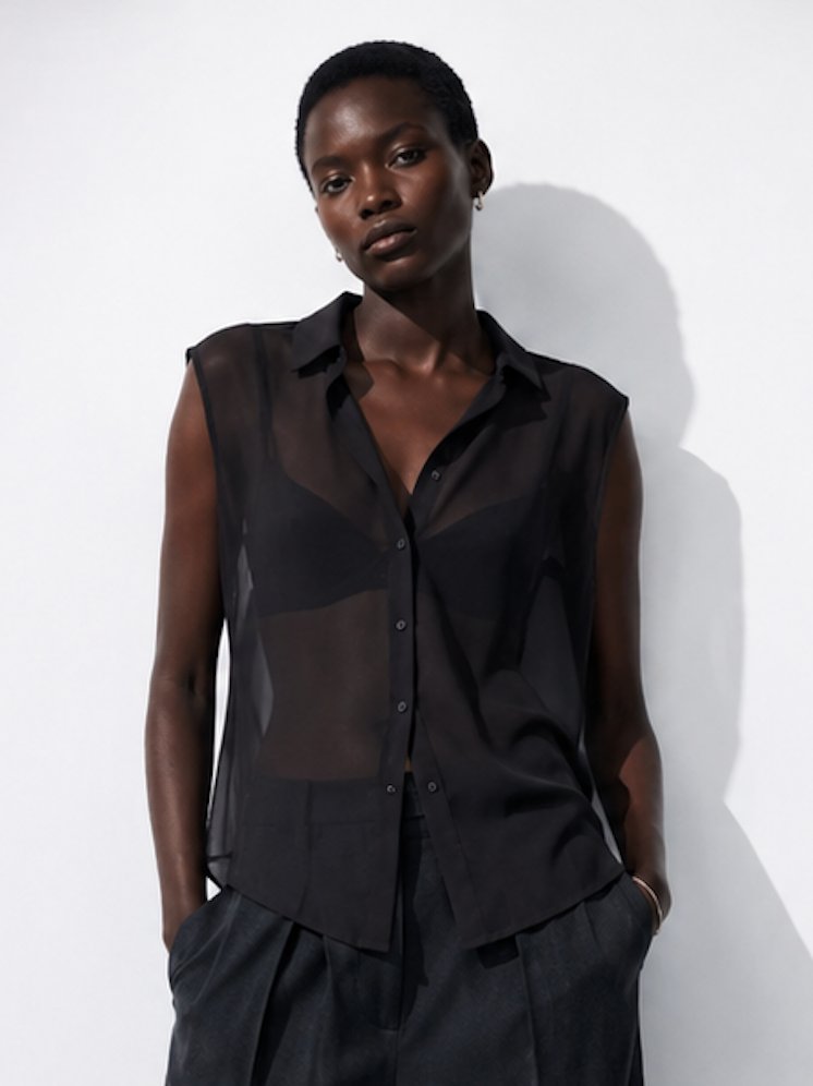 Sheer Sleeveless Button-Down Blouse, H&M - Size S