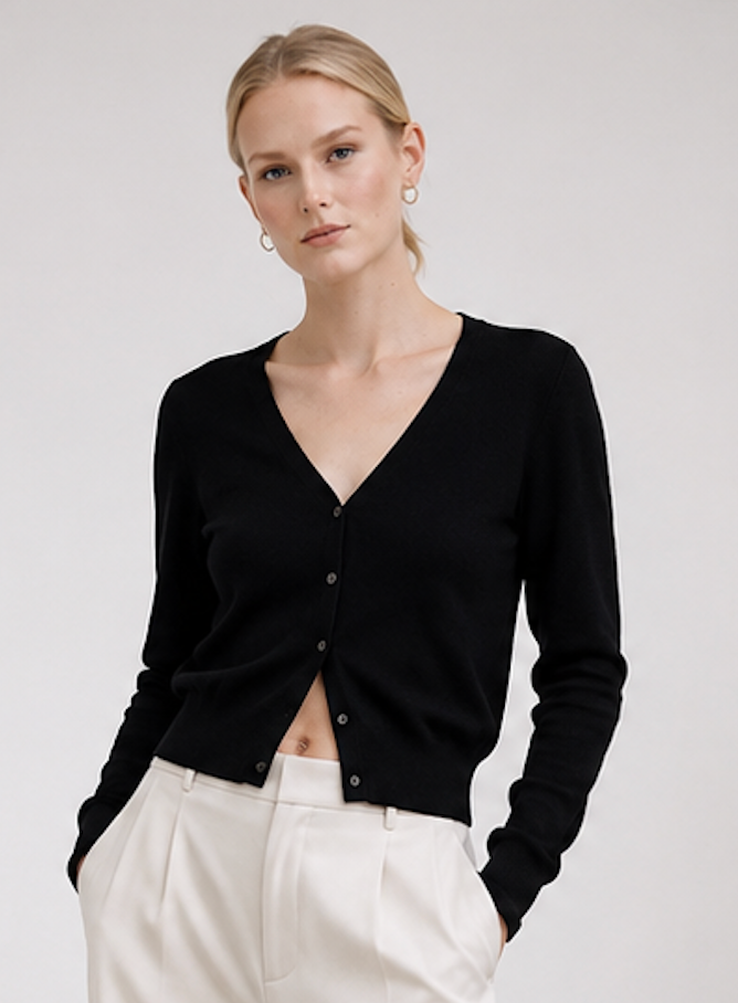 Black Fitted Button Cardigan, Saint Tropez - Size S