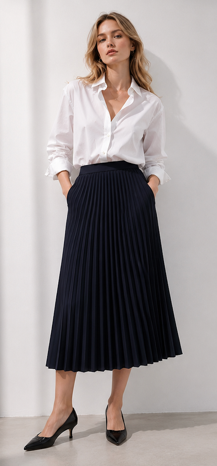Navy Blue Pleated Skirt, & Other Stories - Size XS