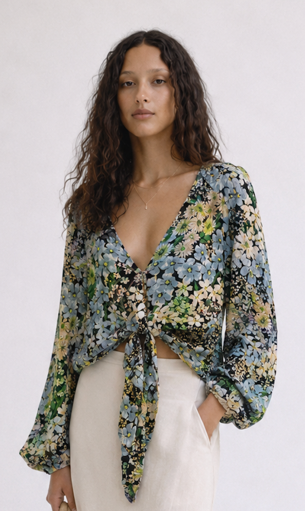 Front-Tie Floral Crop Blouse, H&M - Size S