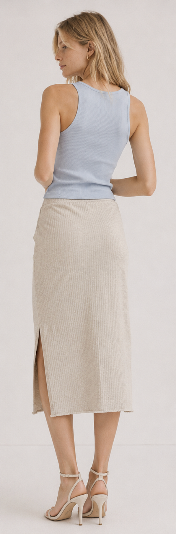 Beige Ribbed Stretch Skirt, ONLY – Size S