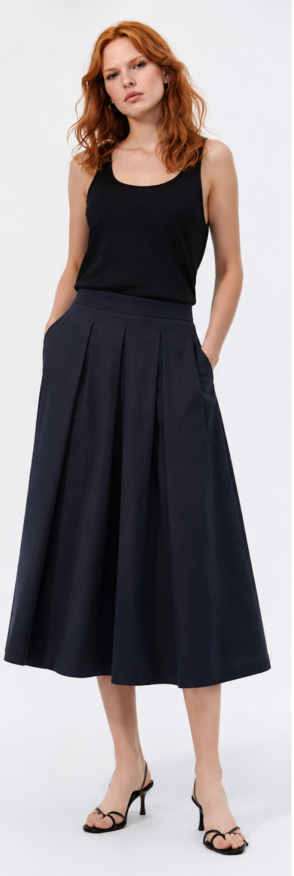 Classic Navy midi skirt, COS - Size XS