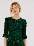 Black and Green Feminine Puff-Sleeve Blouse, LINDEX  - Size S
