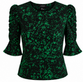 Black and Green Feminine Puff-Sleeve Blouse, LINDEX  - Size S