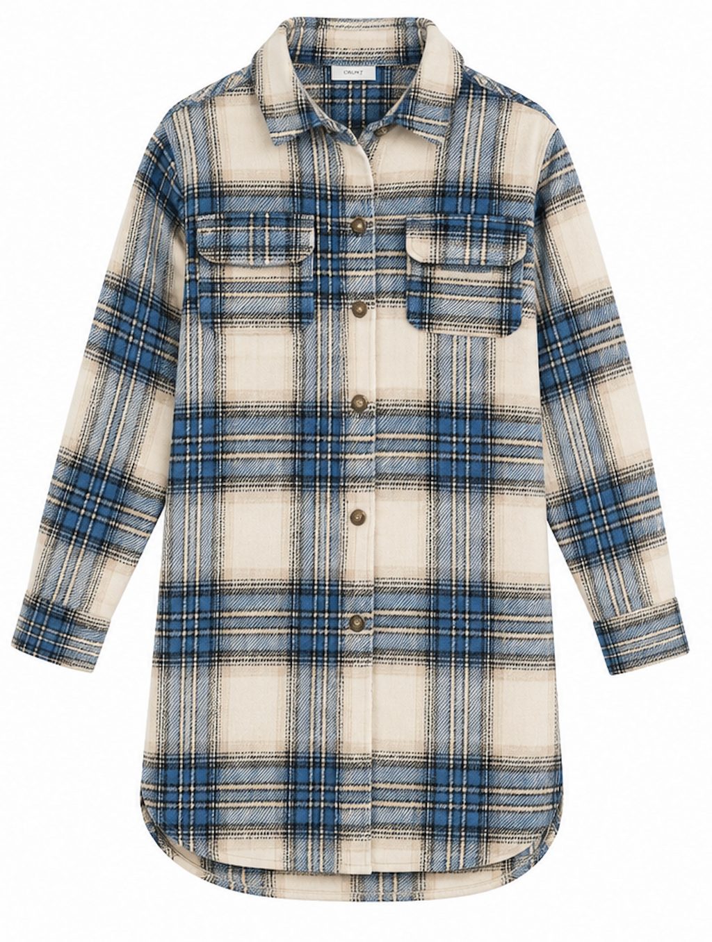 Blue & Creme Plaid longline Overshirt, GRUNT – Size S