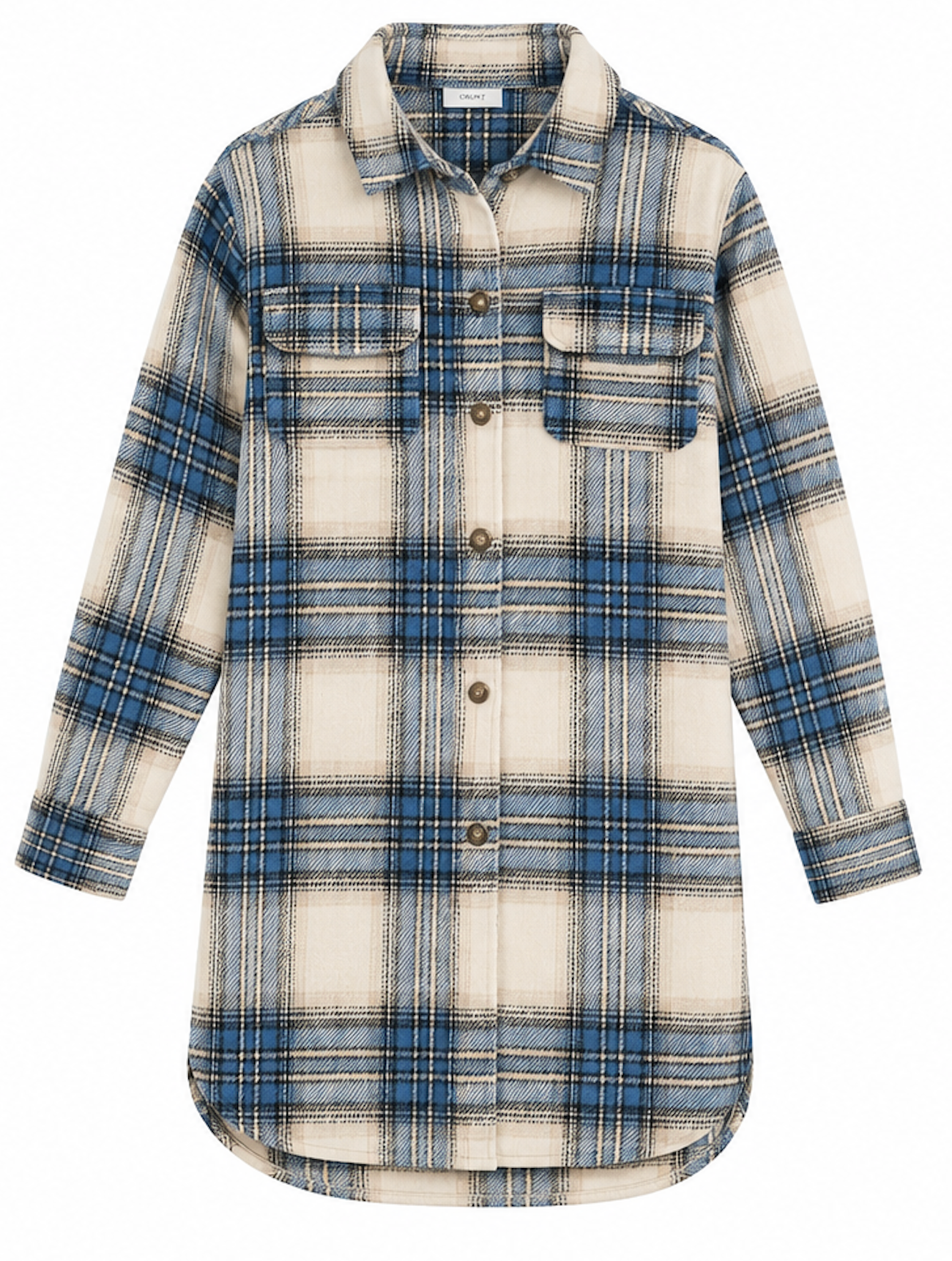 Blue & Creme Plaid longline Overshirt, GRUNT – Size S