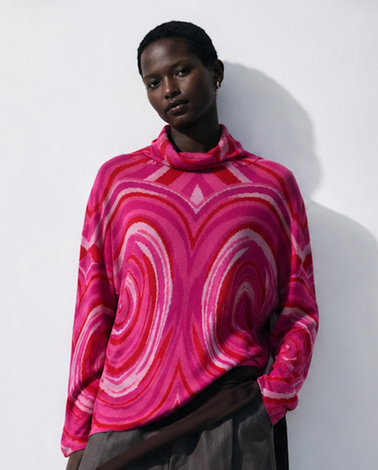 Pink Cowl-neck Knit Sweater, Hosbjerg - Size M