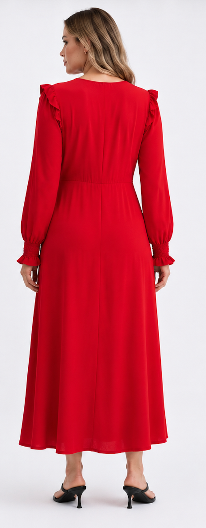 Red Long-Sleeve Dress with Buttons, New Look - Size M