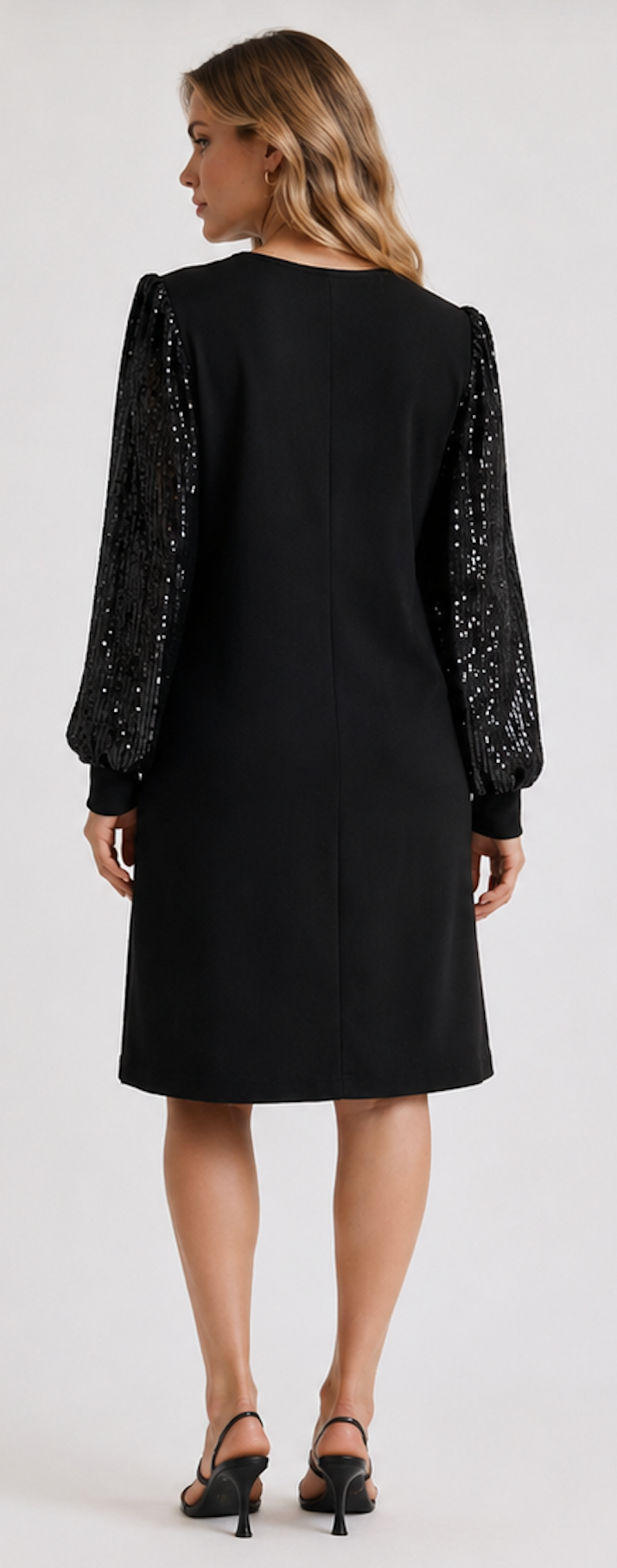 Black Mini Dress with Sequin Sleeves - Size M