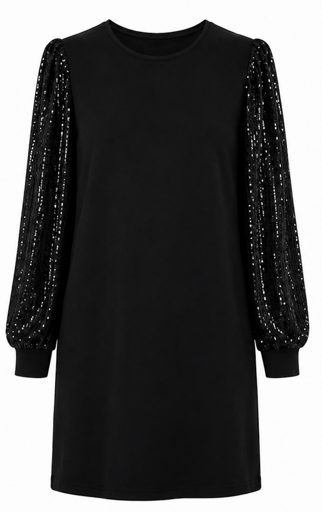 Black Mini Dress with Sequin Sleeves - Size M