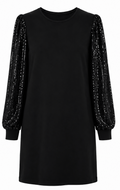 Black Mini Dress with Sequin Sleeves - Size M
