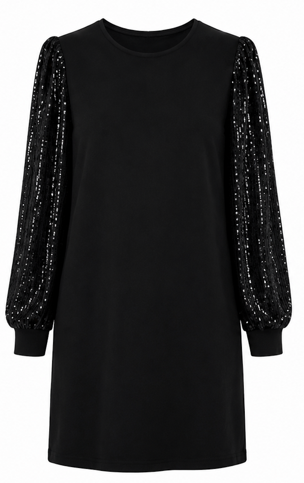 Black Mini Dress with Sequin Sleeves - Size M