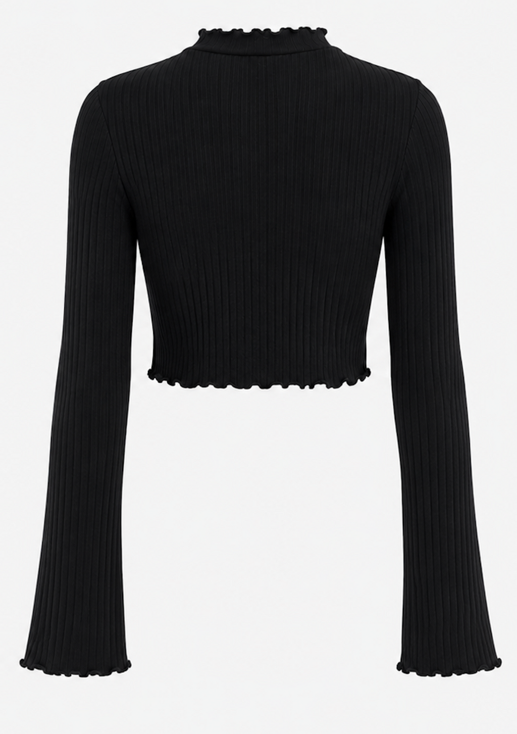 Ribbed Lettuce-Hem Cropped Long Sleeve Top, NA-KD  - Size XS