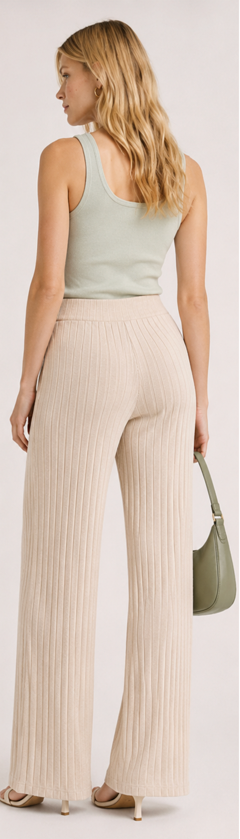 Beige Ribbed Wide-Leg Knit Pants, NA-KD - Size S