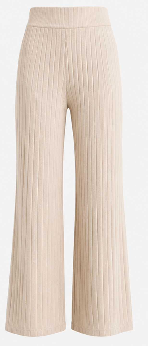 Beige Ribbed Wide-Leg Knit Pants, NA-KD - Size S