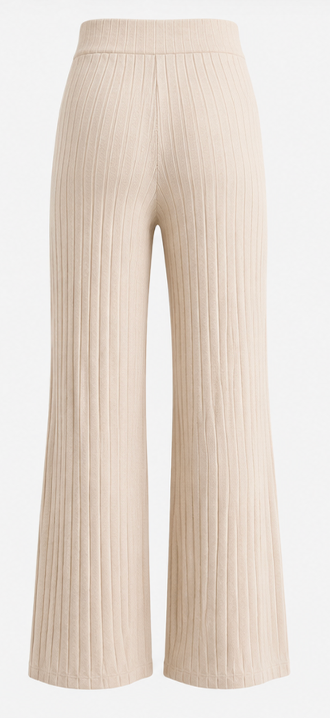 Beige Ribbed Wide-Leg Knit Pants, NA-KD - Size S