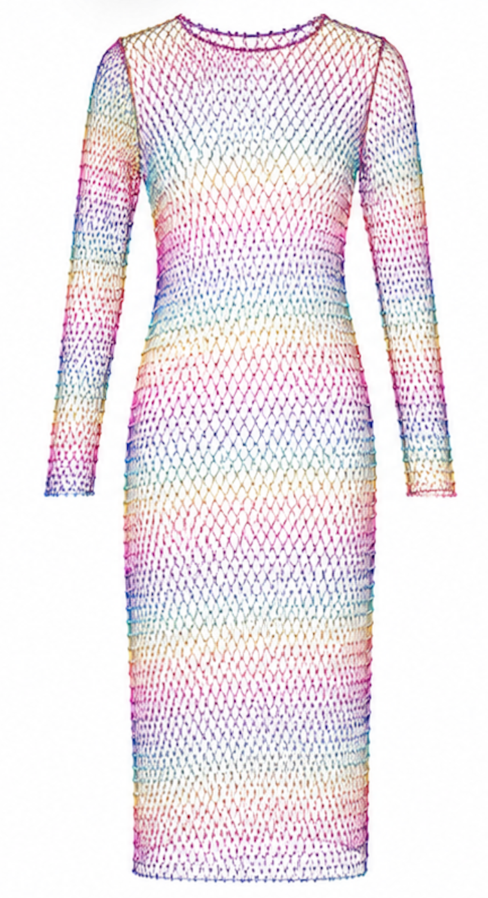 Rainbow Fishnet Dress - Size S