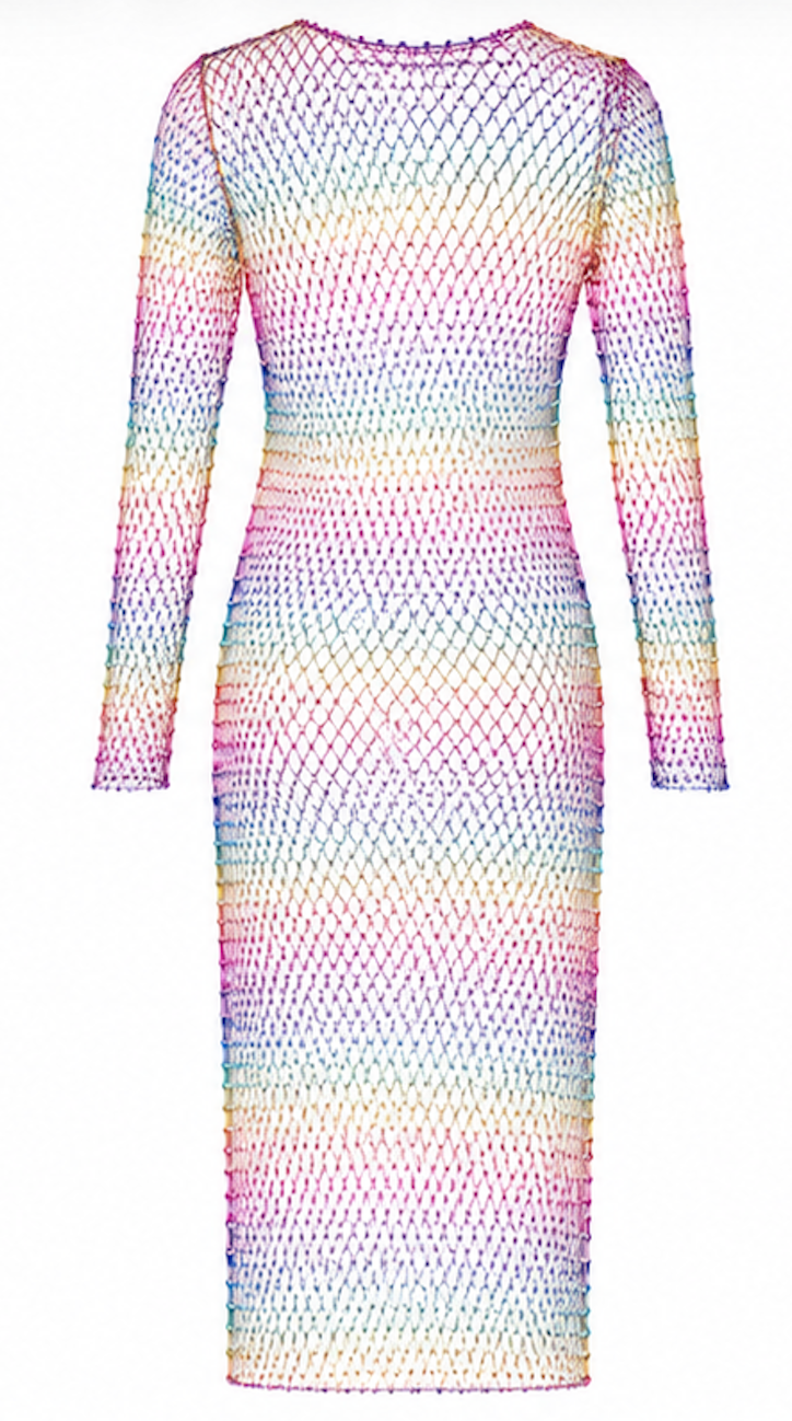 Rainbow Fishnet Dress - Size S