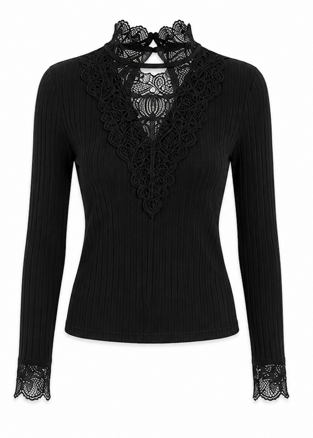 High-Neck Lace and Ribbed Long Sleeve, Y.A.S. - Size S