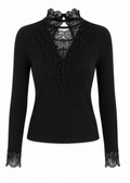 High-Neck Lace and Ribbed Long Sleeve, Y.A.S. - Size S