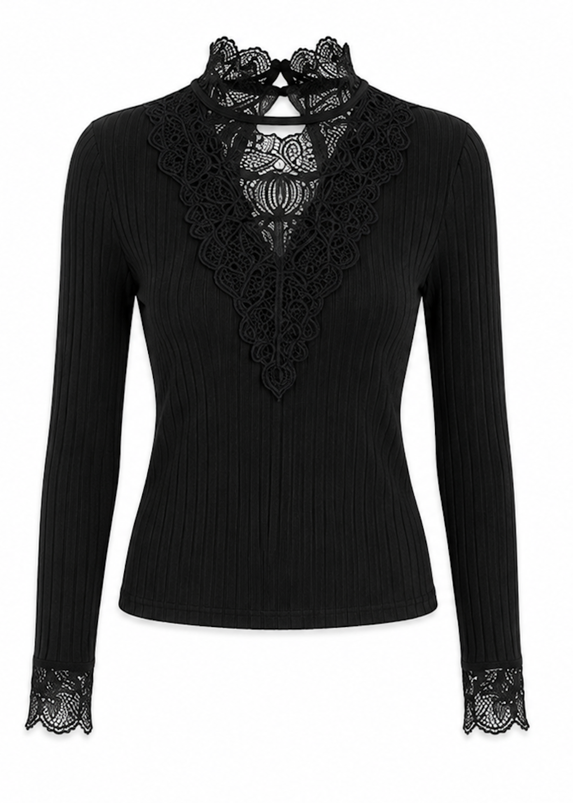 High-Neck Lace and Ribbed Long Sleeve, Y.A.S. - Size S