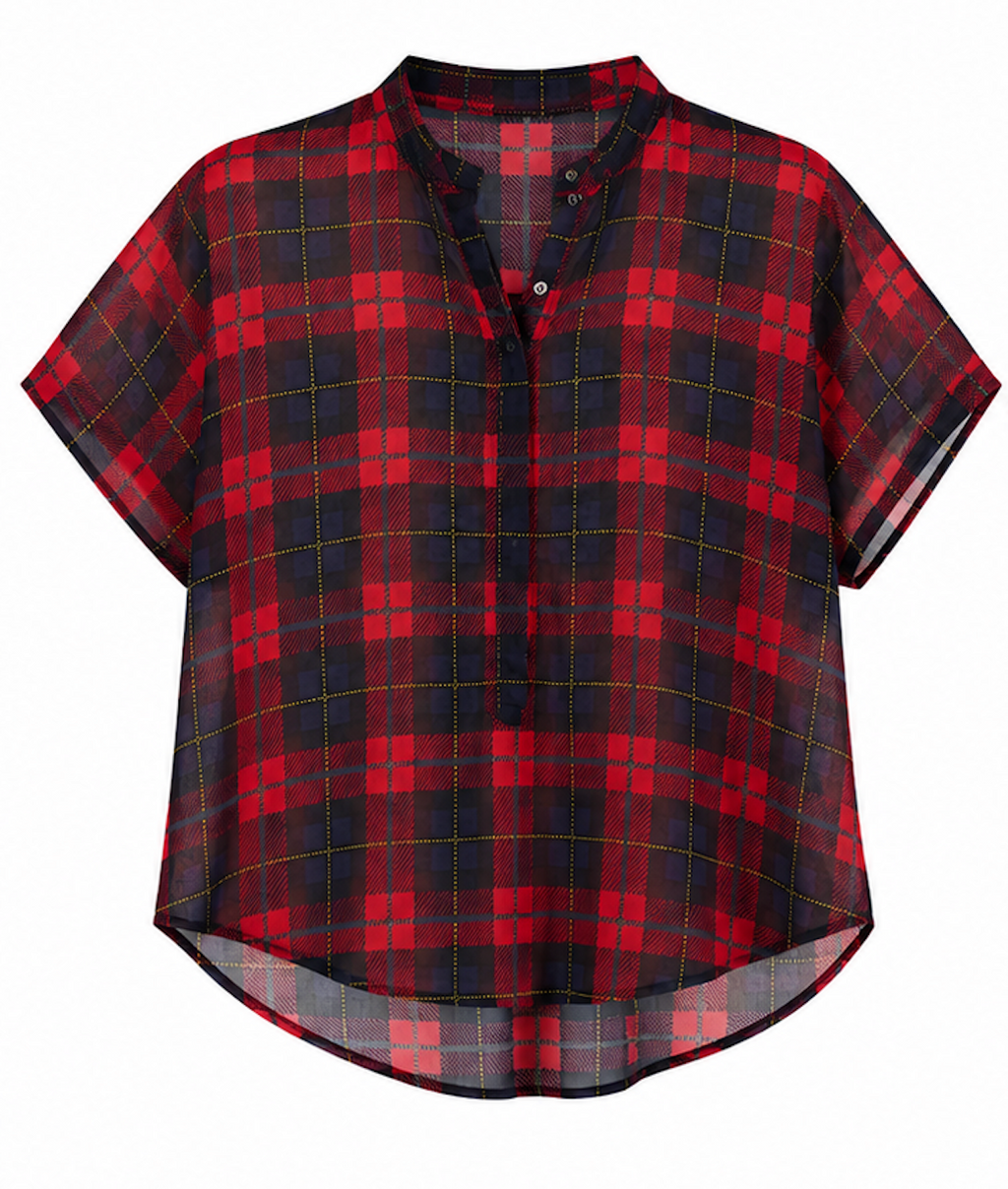 Sheer Tartan Peplum Blouse, Zara TRF  - Size S