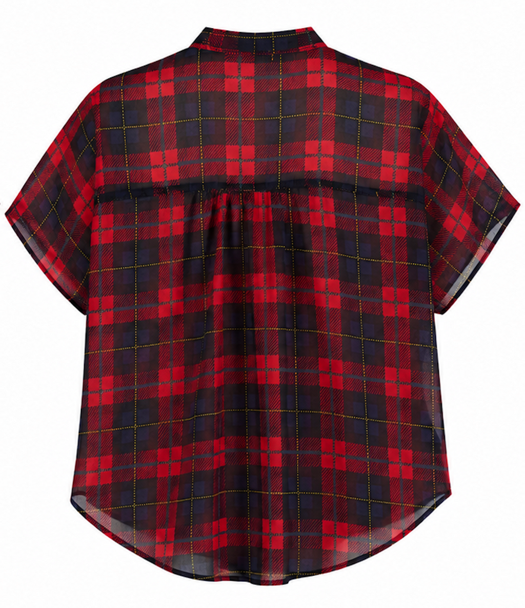 Sheer Tartan Peplum Blouse, Zara TRF  - Size S