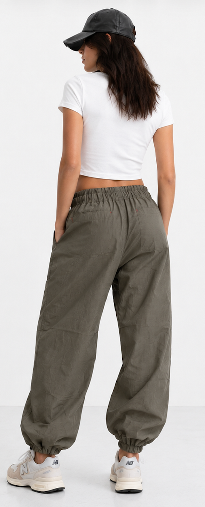 Oversize Ripstop Nylon Cargo Pants w/ Drawstring Cuffs, Olive - XL