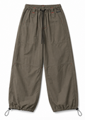 Oversize Ripstop Nylon Cargo Pants w/ Drawstring Cuffs, Olive - XL