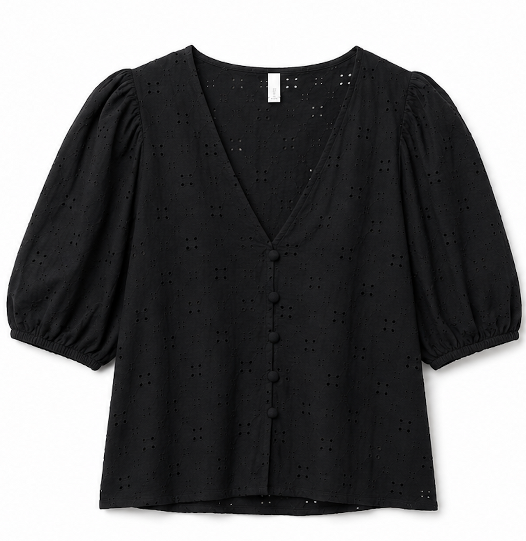 Black broderie-anglaise blouse, H&M - Size XXL