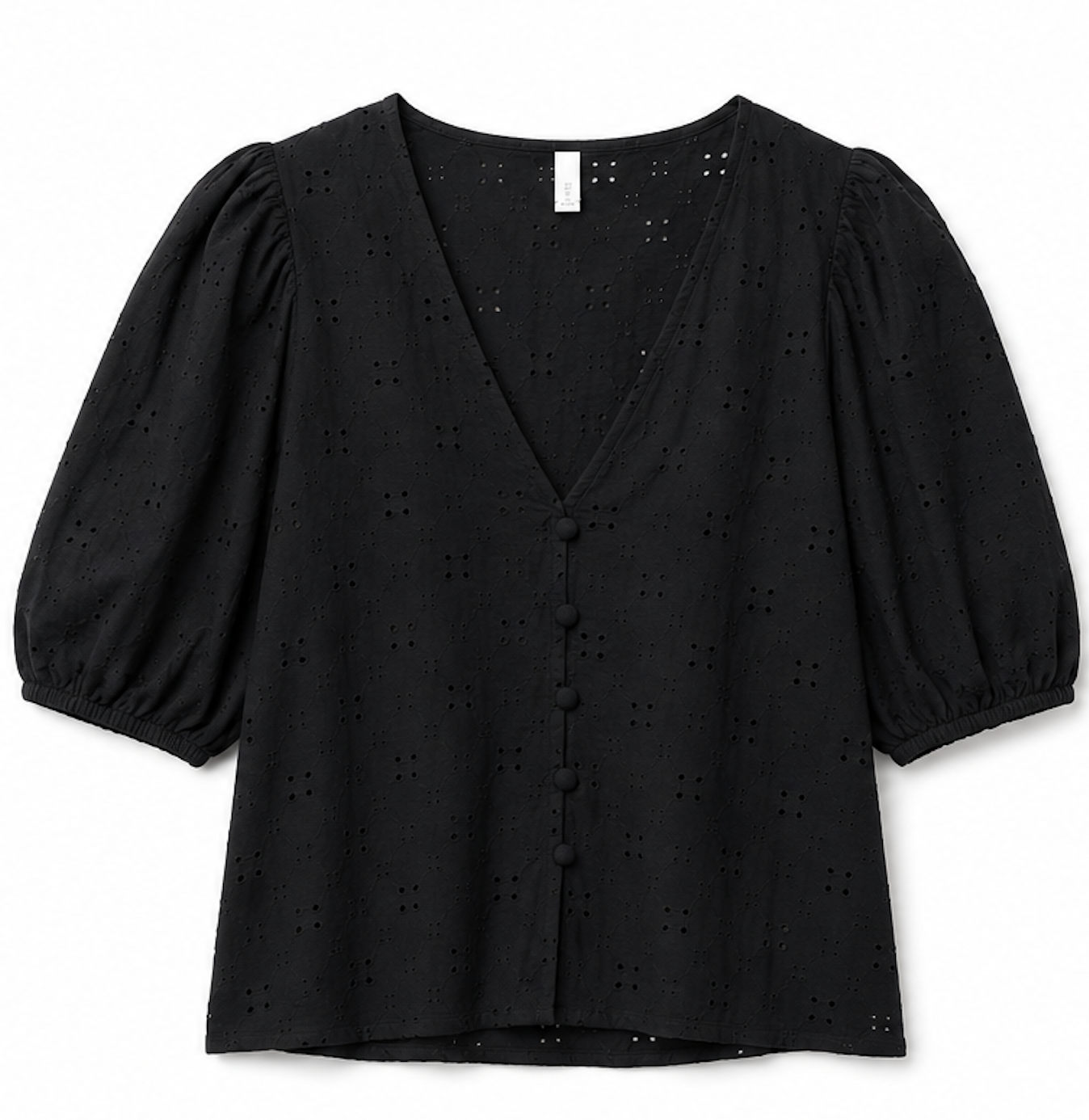 Black broderie-anglaise blouse, H&M - Size XXL